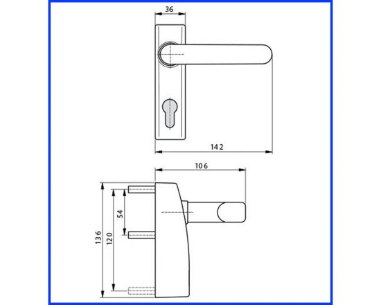 Dormakaba Exit Device External Lever - Dimensions