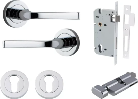 Annecy Lever - Round Rose Entrance Set - Key / Turn - CP