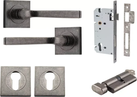 Annecy Lever - Square Rose Entrance Set - Key / Turn - DN