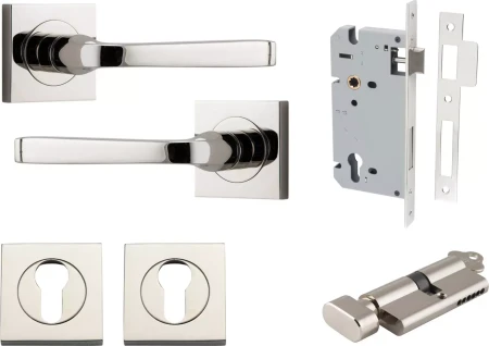 Annecy Lever - Square Rose Entrance Set - Key / Turn - PN