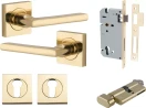 Baltimore Lever - Square Rose Entrance Set - Key / Turn - PB