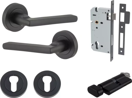 Baltimore Lever - Round Rose Entrance Set - Key / Turn - MB