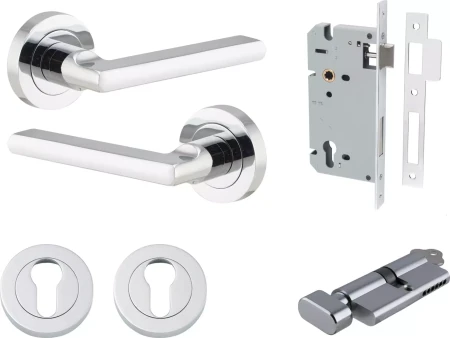 Baltimore Lever - Round Rose Entrance Set - Key / Turn - CP