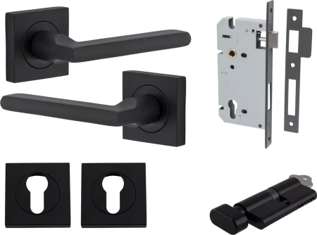 Baltimore Lever - Square Rose Entrance Set - Key / Turn - MB