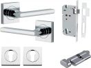 Baltimore Lever - Square Rose Entrance Set - Key / Turn - CP