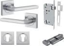 Baltimore Lever - Square Rose Entrance Set - Key / Turn - SC