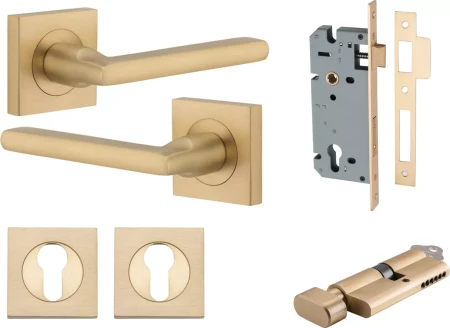 Baltimore Lever - Square Rose Entrance Set - Key / Turn - BB