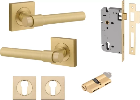 Helsinki Lever - Square Rose Entrance Set - Key / Key - GLD