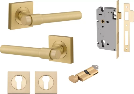 Helsinki Lever - Square Rose Entrance Set - Key / Turn - GLD