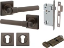 Helsinki Lever - Square Rose Entrance Set - Key / Turn - SB