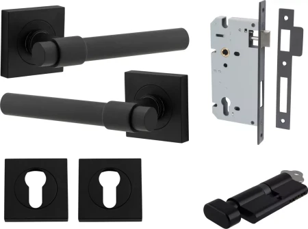 Helsinki Lever - Square Rose Entrance Set - Key / Turn - MB