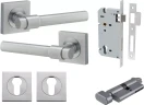 Helsinki Lever - Square Rose Entrance Set - Key / Turn - SC